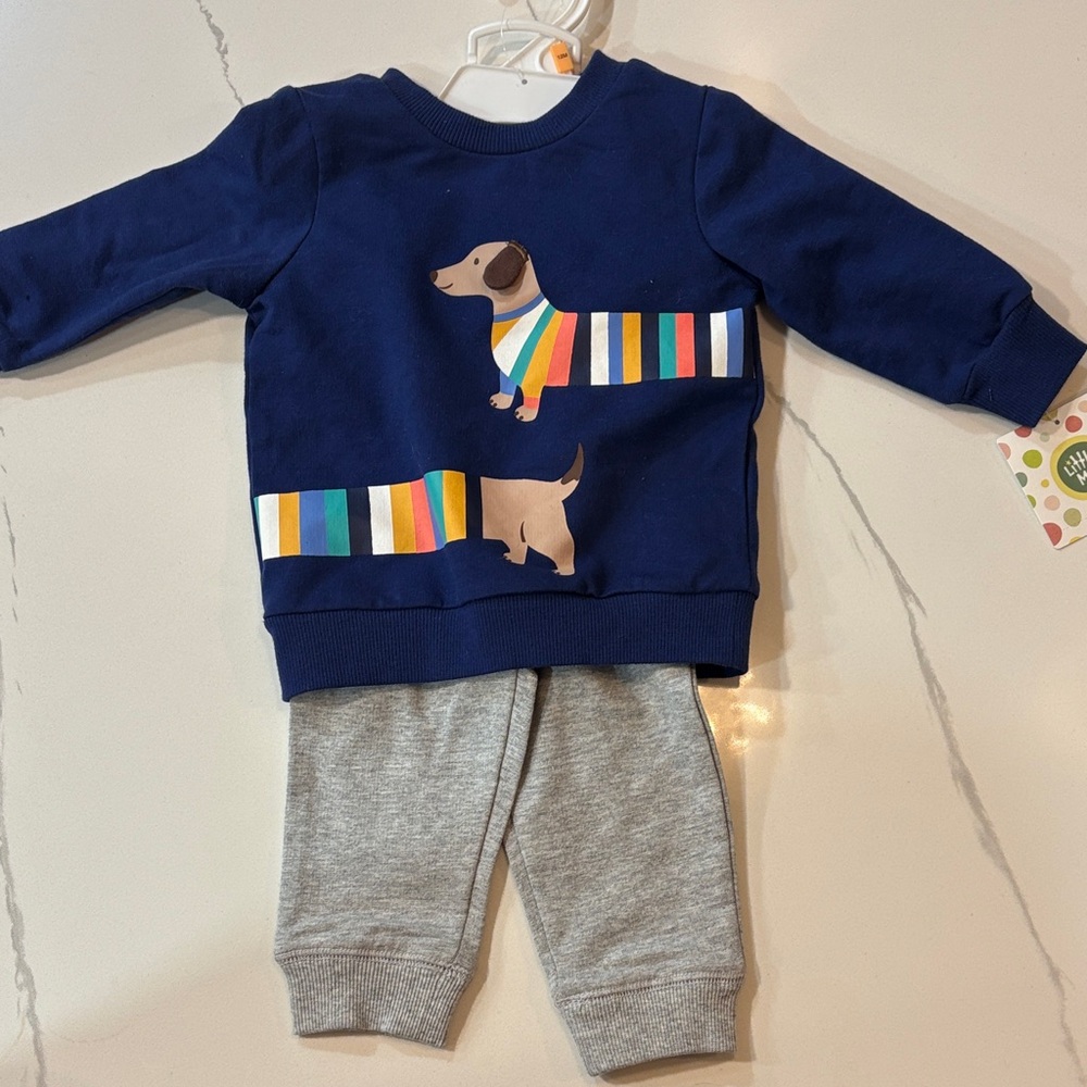 Little Me Navy and Gray Kids Matching Set